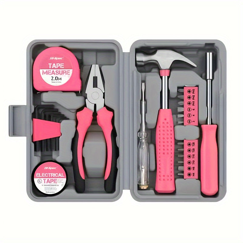 MasterPro 24pcs Home Repair Tool Kit with Carbon Steel Pliers, Wrench, Hammer & Screwdriver in Yellow Case.