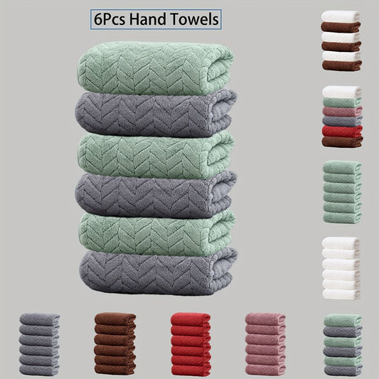 6-piece Coral Velvet Hand Towel Set with wheat ear pattern, 290GSM, soft, absorbent, ideal for bathroom, hotel, sauna. Multiple colors available.