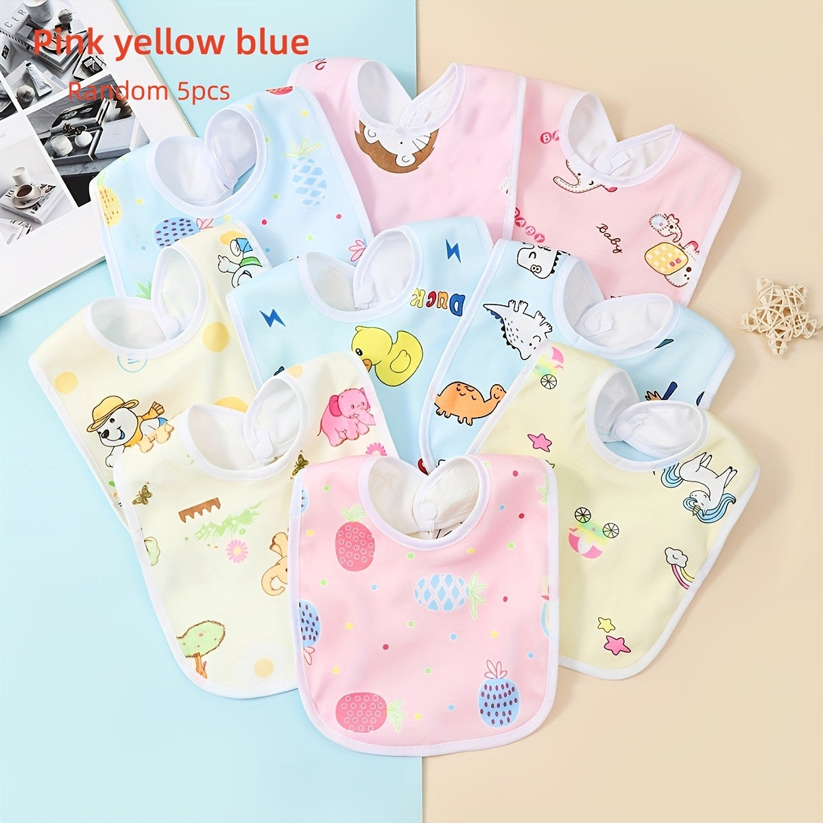 Set of 5 Crystal Velvet U-Shaped Waterproof Baby Bibs with Rice Pocket