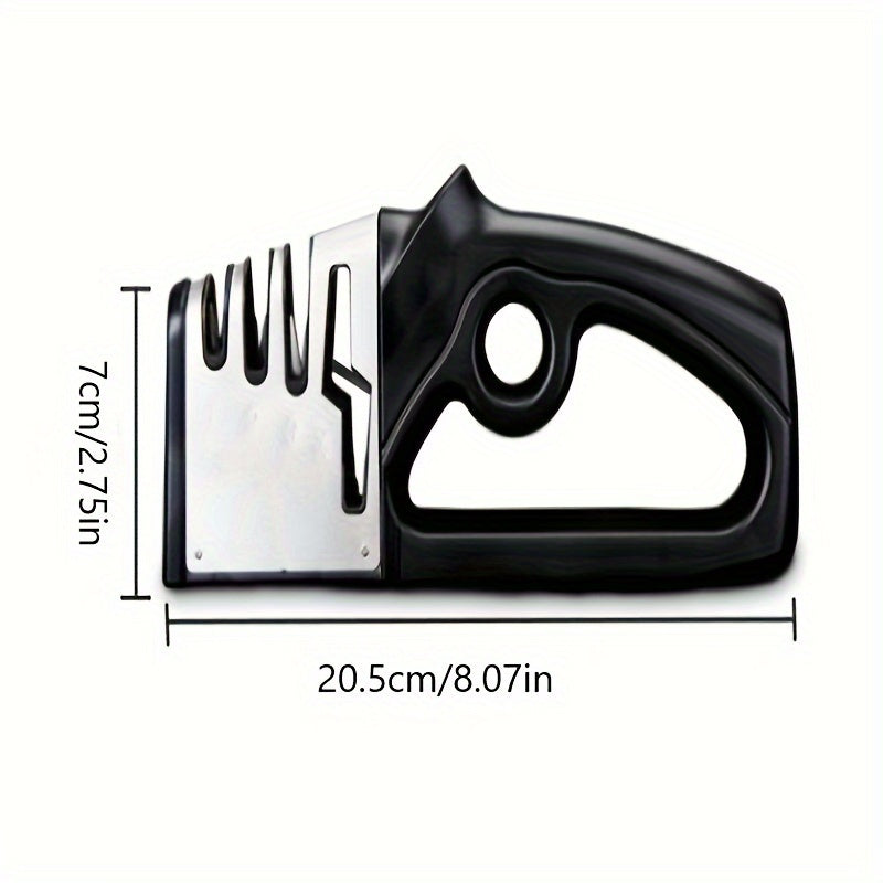 Manual knife sharpener with professional stainless steel blade sharpening tool for kitchen knives and scissors, no battery or power needed.