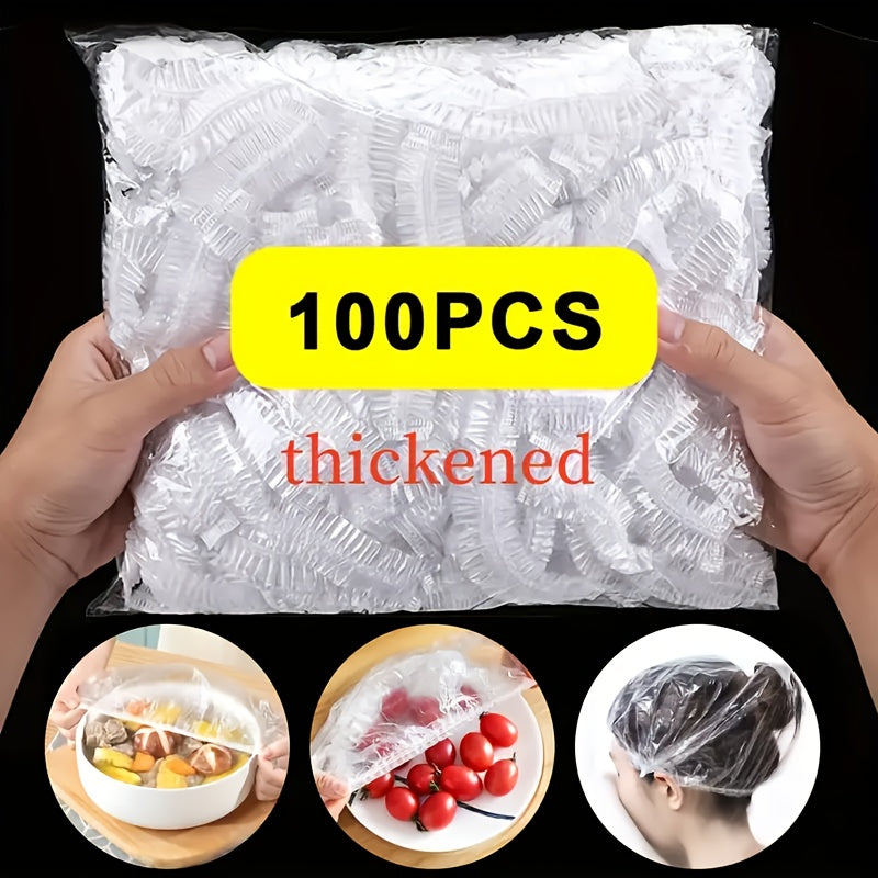 100 disposable cling film covers, perfect for kitchen use, picnics, and BBQs. Made of food-grade plastic.