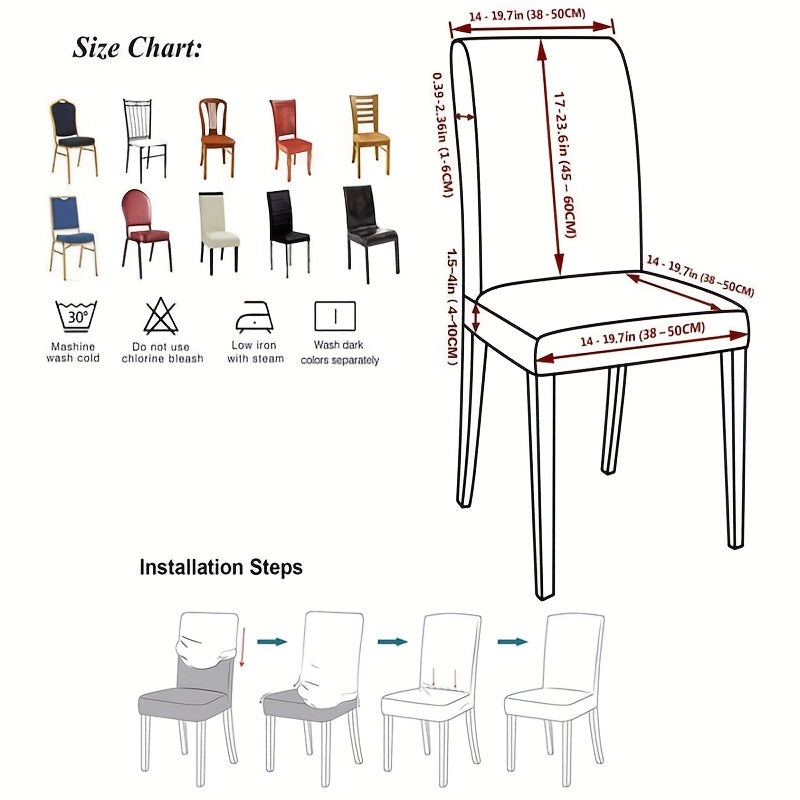 4-6 stretch chair covers made of soft, elastic spandex. Removable and washable for use in dining rooms, offices, kitchens, hotels, and homes.