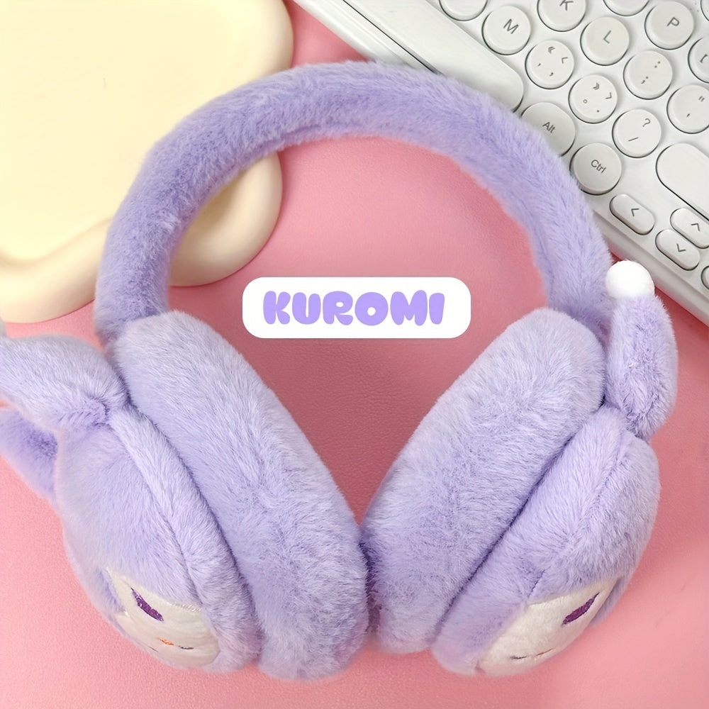 Stay warm and cozy this winter with Sanrio's adorable Kuromi & Cinnamon My My Melody Plush Earmuffs! These retractable earmuffs in pink, white, and purple feature a durable and cute kawaii design that is perfect for the cold weather. They make a