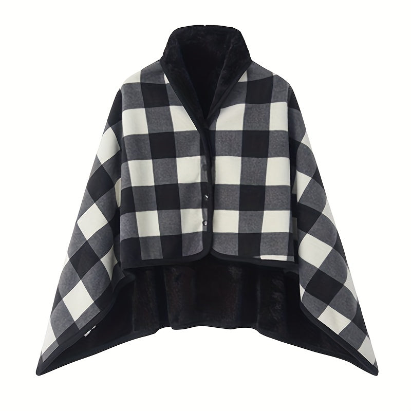 Thick Plaid Pattern Polar Fleece Throw Blanket - Multifunctional Shawl Blanket with Double Layer, Perfect for Autumn and Winter Office Wear