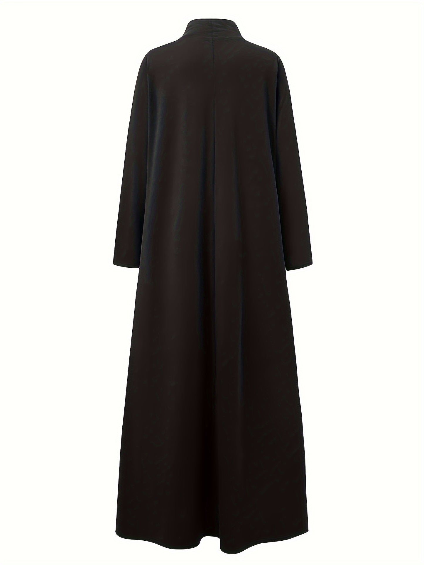 Ramadan Long Sleeve Kaftan Dress with Solid Color, Turtle Neck Maxi Length Casual Women's Clothing.