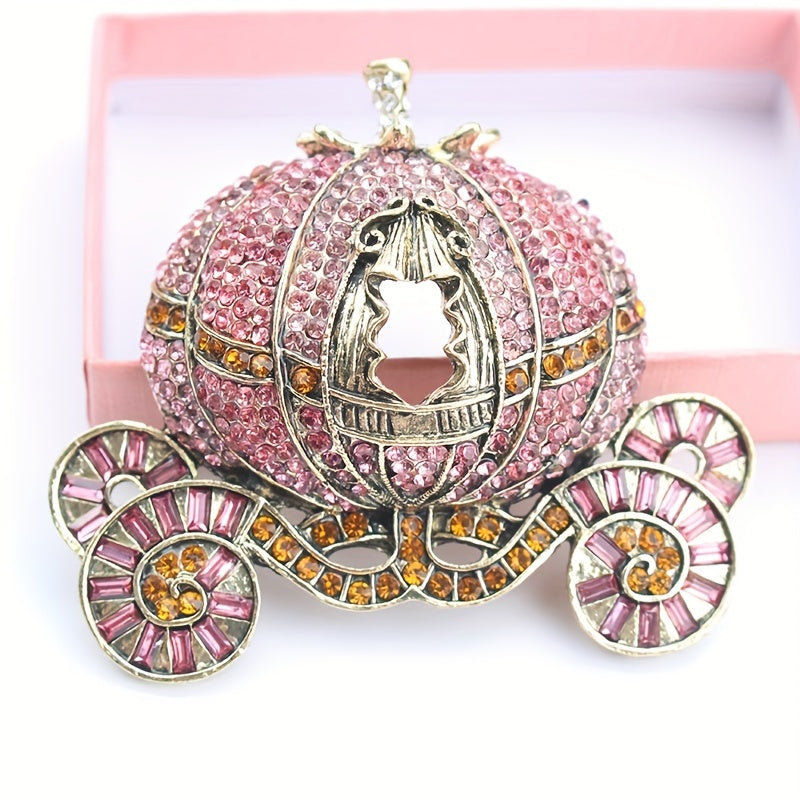 Wholesale Available - Vintage Pumpkin Coach Brooch with Repurposed Diamonds, Women's Novelty Accessories for Fashionable Winter Coat, Perfect Gifts