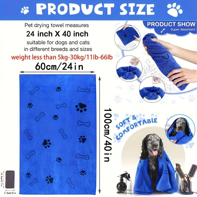 60.96x101.6 cm Microfiber Pet Towels for Dogs, super absorbent with paw print design for quick dog bath care.