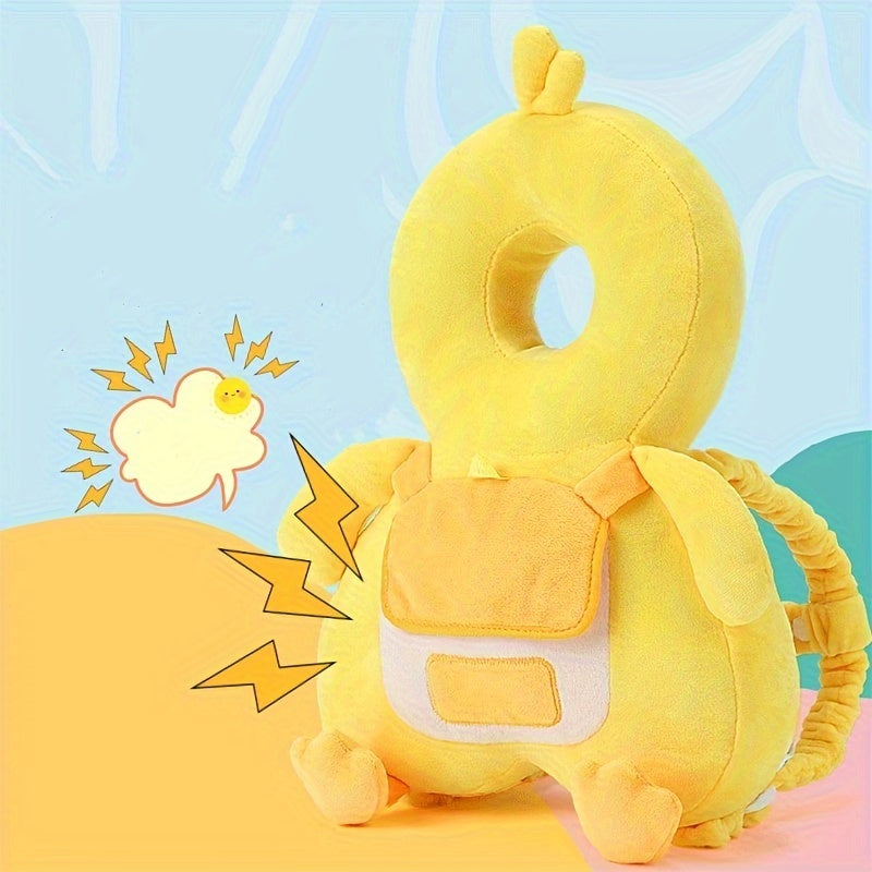 Yellow Safety Pillow for Kids - Adjustable Head Protection Pad with Fastening Belt, Alert Squeal, and Non-Toxic Polyester Material