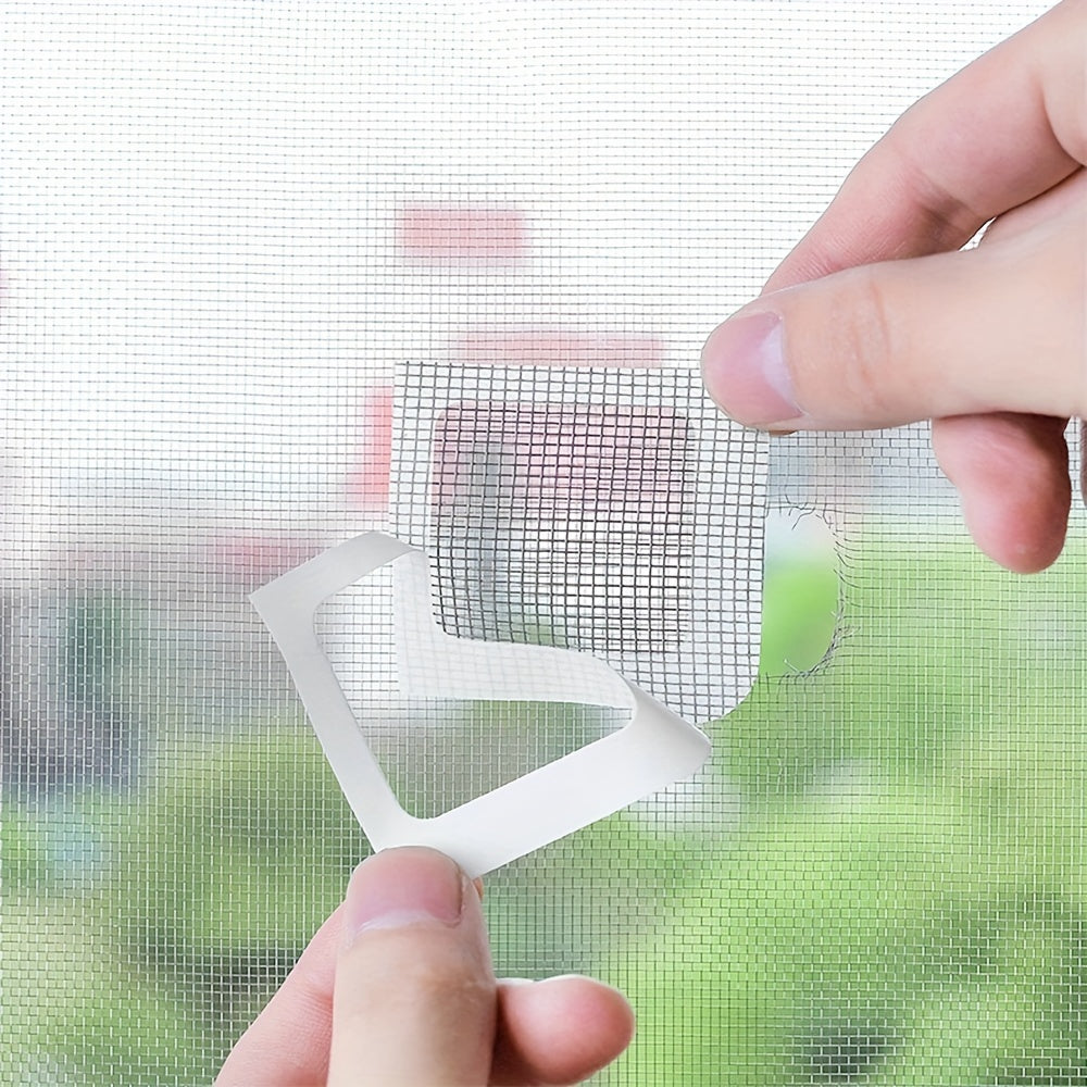 Repair patches for window screens consisting of 12 pieces. These patches are self-adhesive, cuttable, and suitable for repairing holes in screen doors or windows. Additionally, they can be used as mosquito repellents.