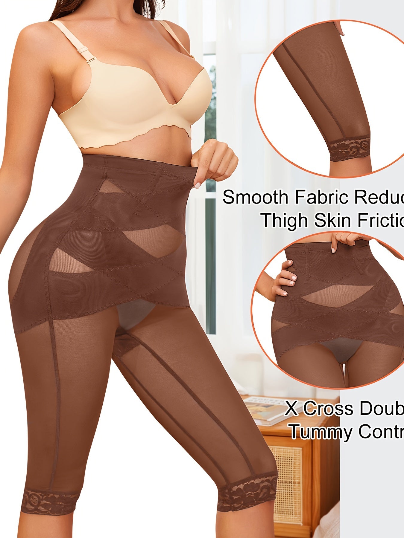 High waist body shaper cropped pants with belly cross design and butt lifting feature. Available in multiple colors.