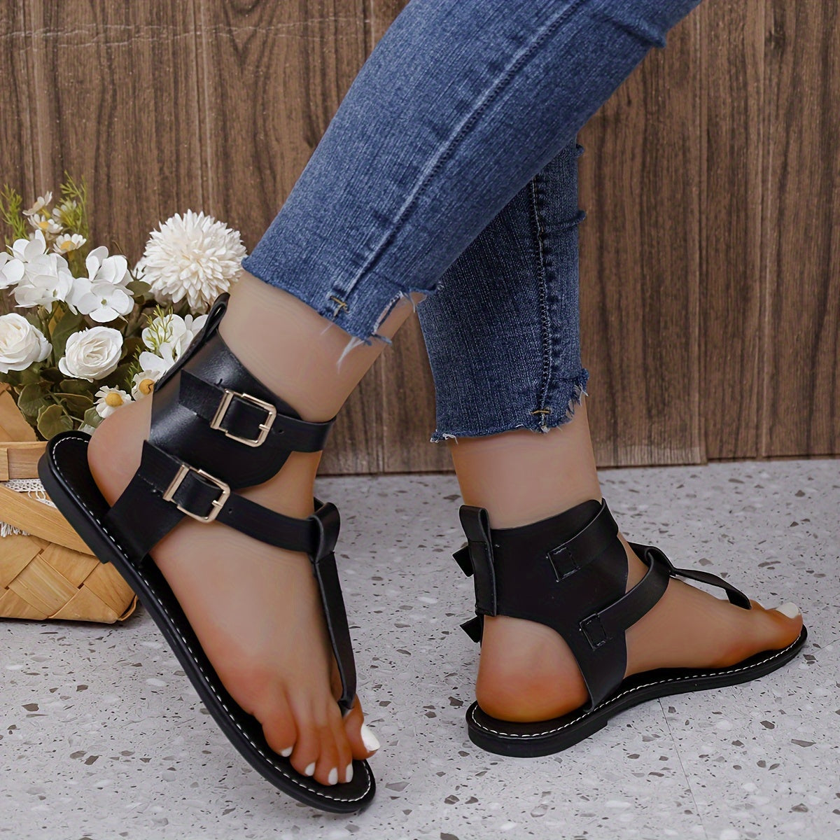 Stylish women's flat sandals with high-top design.