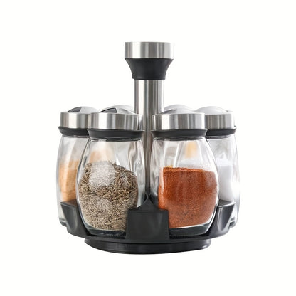 1 Set of Spices and Seasonings Container Sets: Revolving Countertop Spice Rack with Jars for Organization and Storage in Kitchen.