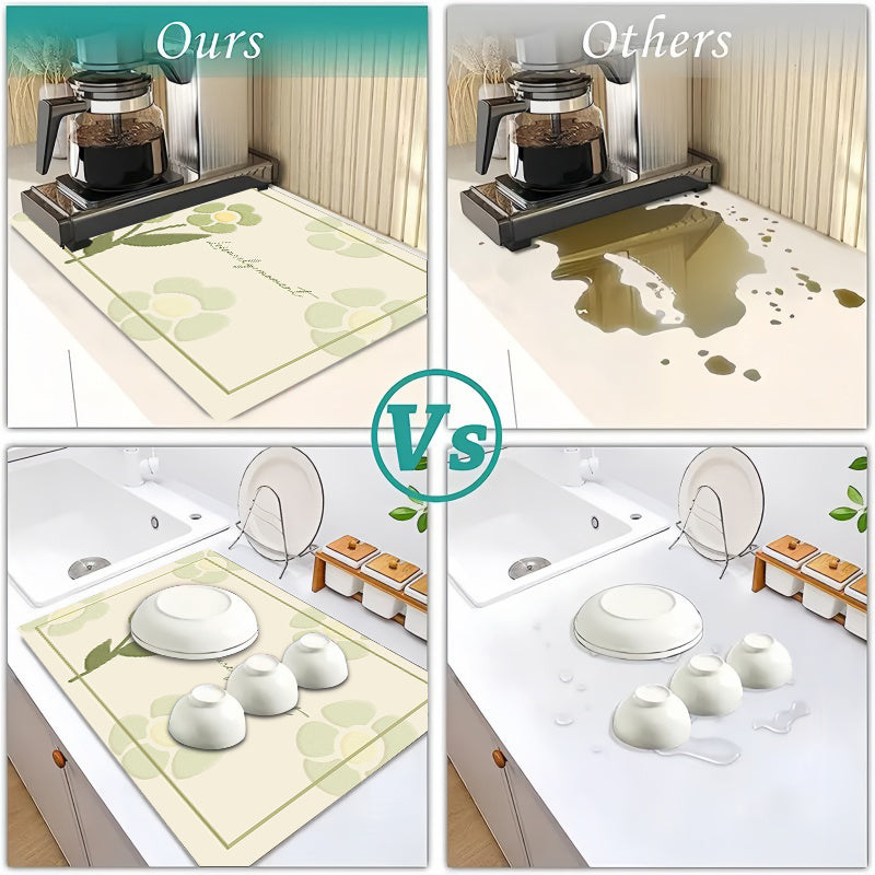 Floral Pattern Polyester Drying Mat for Kitchen, Absorbent and Multipurpose - Ideal for Dish Draining, Coffee Machine, Countertop Protection, and Bathroom Use.