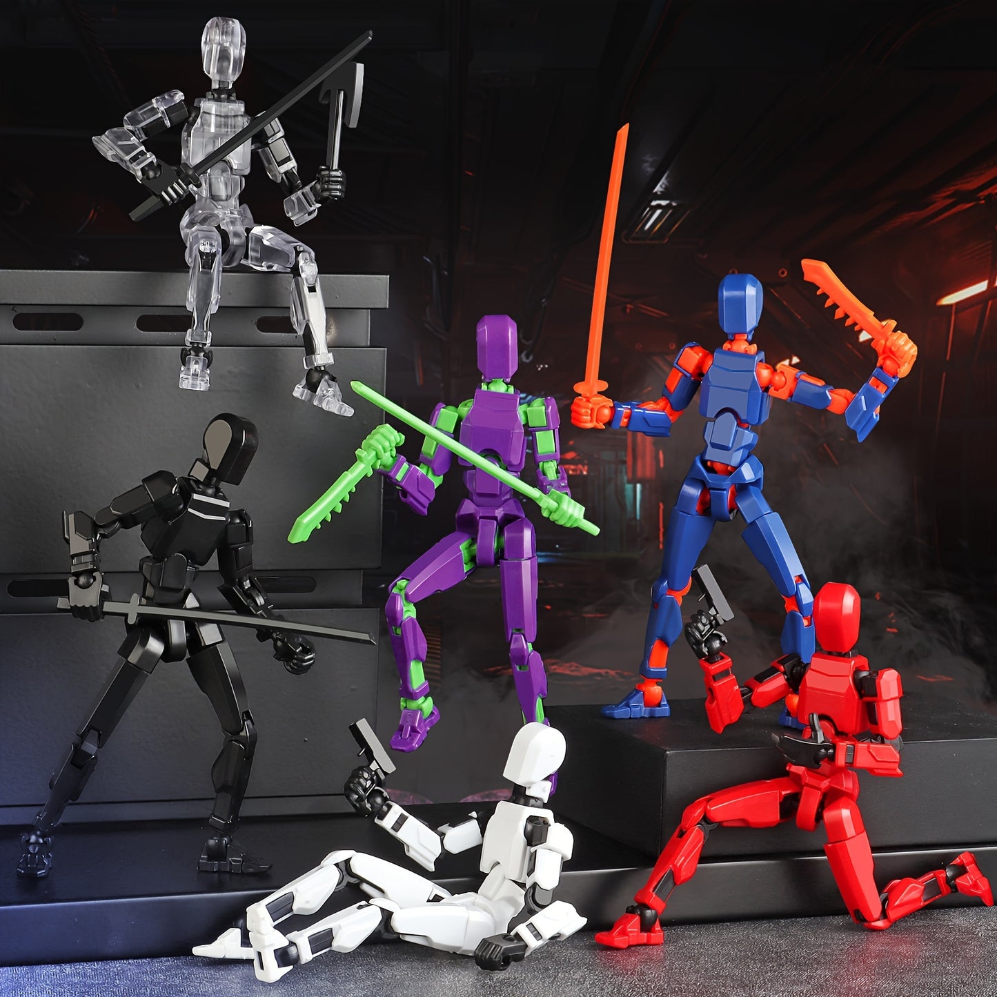 6-piece T13 robot action figure set, articulated dummy toy printed in 3D, ideal birthday gift for 3-8 year old collectors.