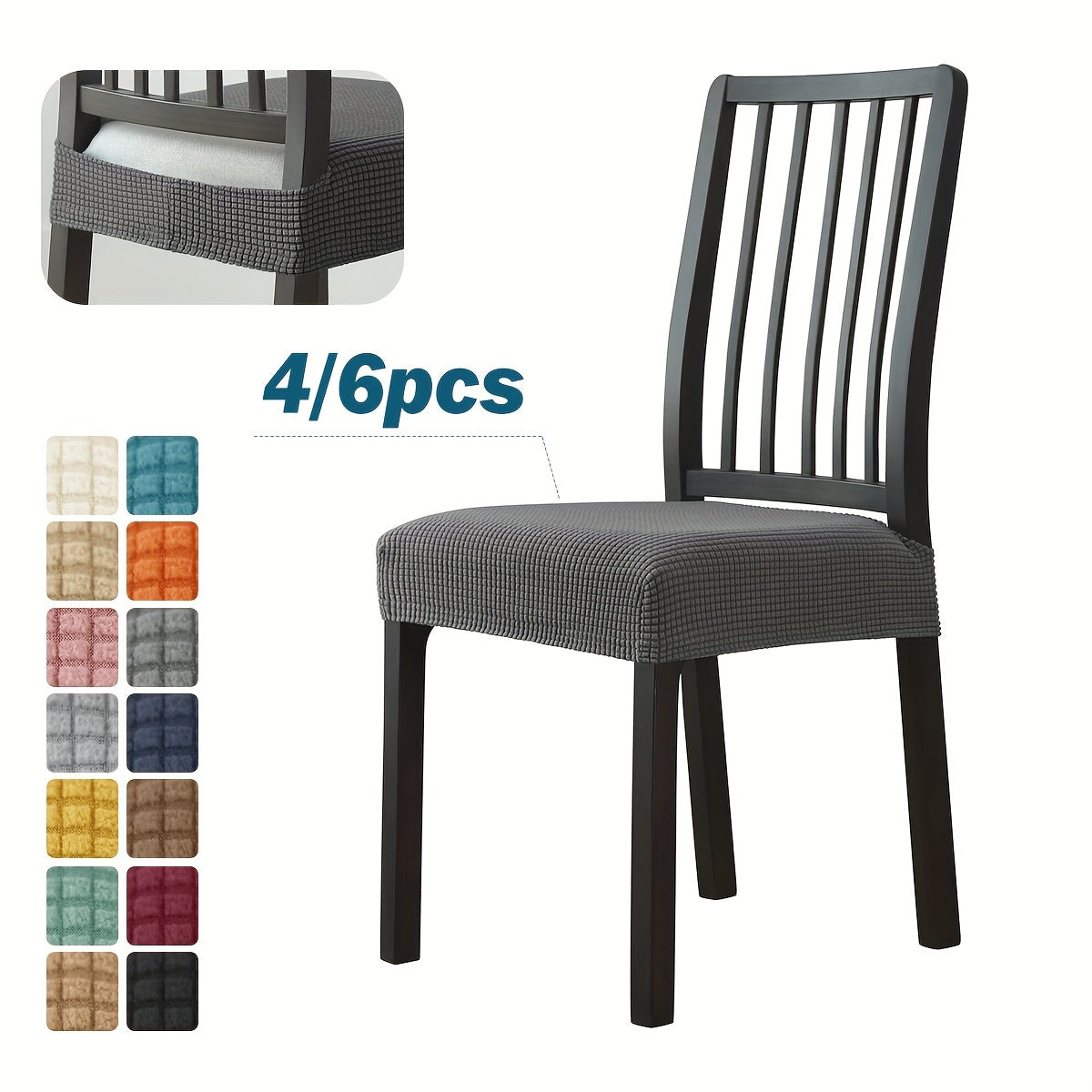 Stretchable dining chair covers made from a blend of elastic spandex and polyester, machine washable with contemporary design. Fits most chairs (42/66cm width) for chair protection. Ideal for modern home decor.