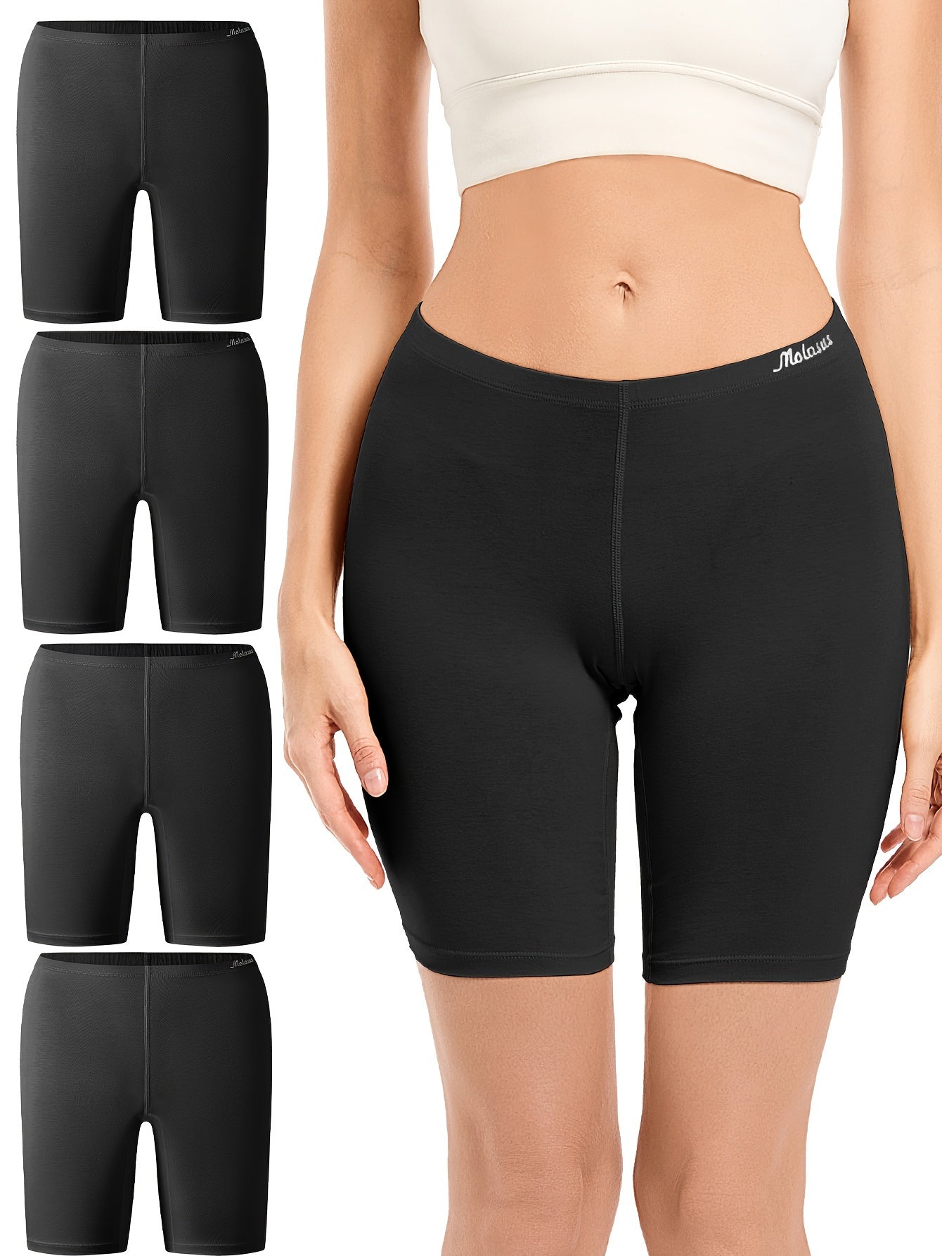 4pcs Women's Slimming Shapewear Shorts with Breathable Soft Blend, Butt Lifting Biker Style in Solid Color and Letter Graphic Underwear.