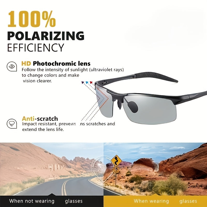 1pc Photochromic TAC Lens Fashion Glasses made of Casual Zinc Alloy for Men and Women, suitable for Outdoor Sports, Party, Vacation, Travel, Driving, Fishing, and Cycling, comes with Photo