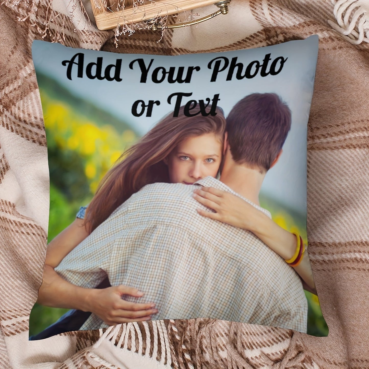 Customize your own polyester throw pillow cover with a photo or text of your choice. This personalized single-sided print is perfect for holidays such as Christmas, Father's Day, Mother's Day, and Valentine's Day. The cover measures 45.72cm x 45.72cm and