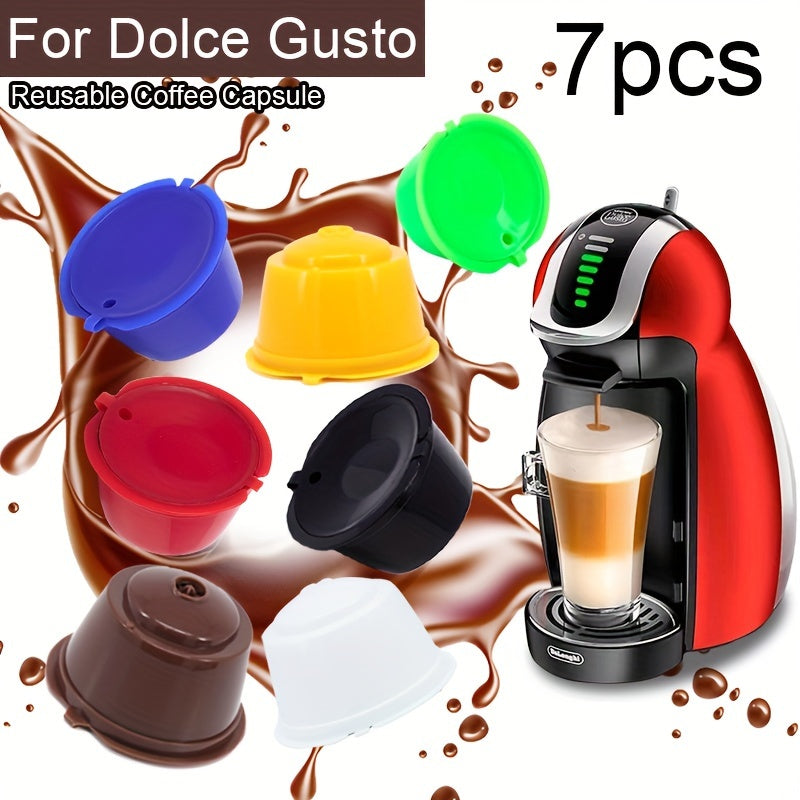 7-piece reusable coffee capsule filter cup for Nescafe Dolce Gusto lovers - refillable and perfect in style.