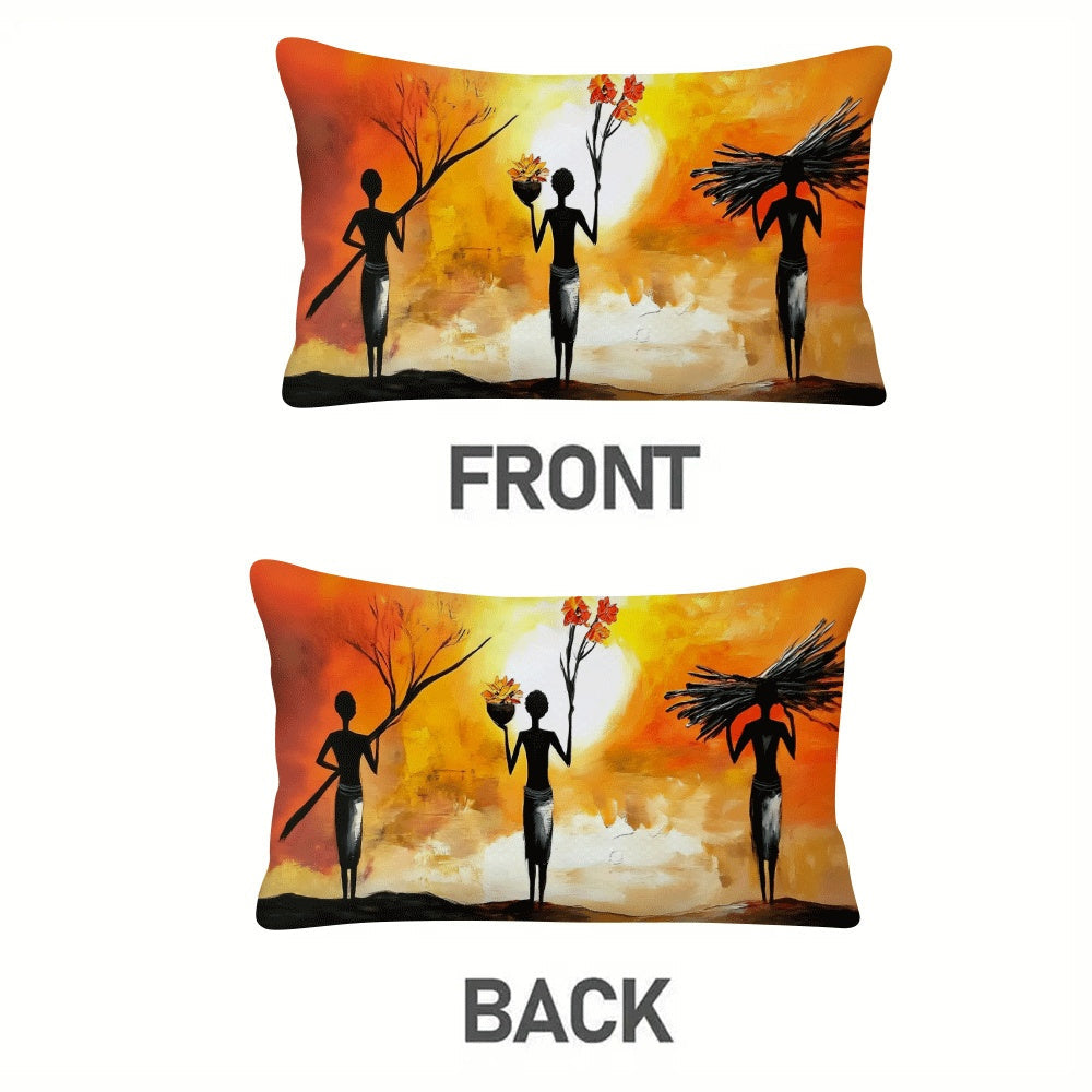 Get two sets of African Women Art Flannel Pillow Covers in a pack, measuring 50.8x30.48 cm each. These casual style covers are perfect for all seasons, and can be easily machine washed thanks to the zipper closure. Add a touch of love theme decorative