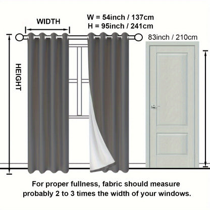 Suhuan Top Curtains, 2PC Set of 100% Blackout Insulation Soundproof Curtains with White Lining, Ideal for Bedroom, Office, Living Room, and Home Decor