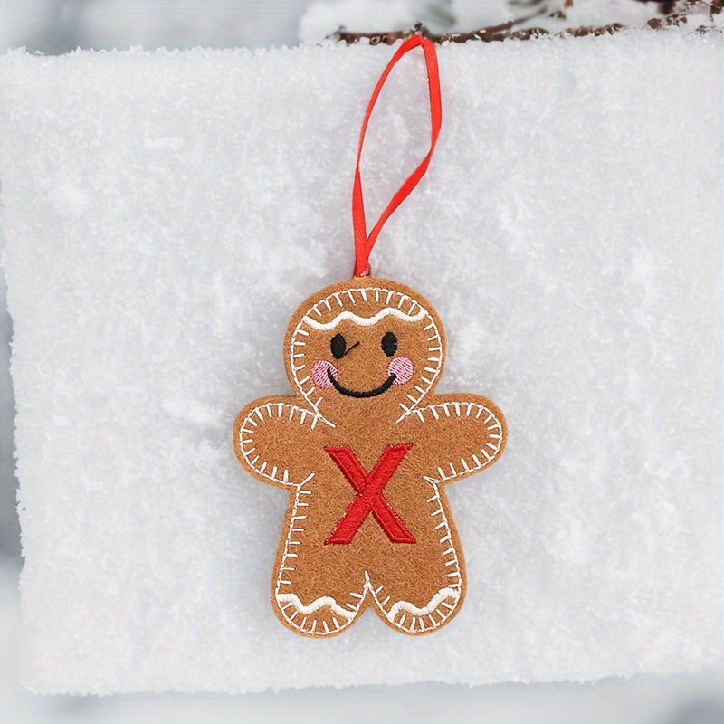 Embroidered gingerbread man ornament for Christmas decoration, made of fabric material. Classic style and no power required. Perfect for home and kitchen use.