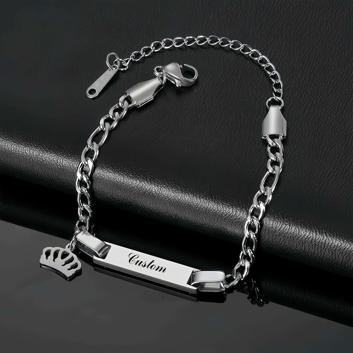 Personalized Stainless Steel Bracelet with Charms - Butterfly, Star, Crown & Heart - Custom Engraved with Name and Date - Ideal for Celebrations like Birthdays, Valentine's Day, Mother's Day and Beyond