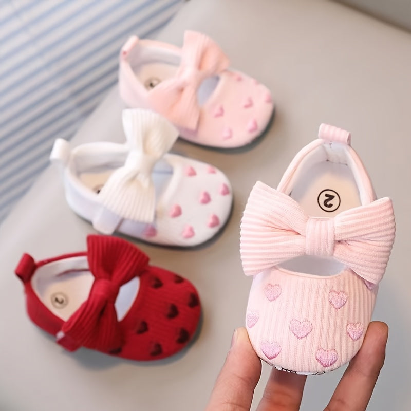 Casual Bow-Knot Mary Jane Infant Shoes in solid fabric, slip-on design with non-slip soft sole. Breathable and lightweight, perfect for indoor or party wear in spring/fall. Stylish and