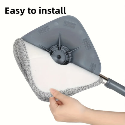 The RICHBEAR Easy Wring Flat Mop and Bucket Set offers a Self-Cleaning System and is made of Plastic. It is perfect for various rooms in the house including the Living Room, Bedroom, Bathroom, Toilet, and Kitchen. This versatile kit can be used for both