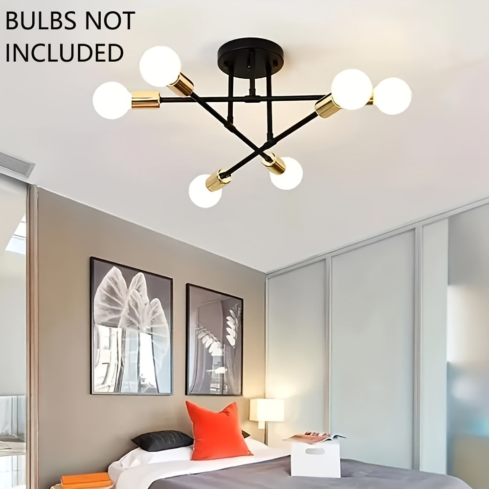 Modern 6/8-Head Metal Chandelier with Polished Finish, Detachable Industrial Style Ceiling Fixture. Suitable for Bedroom, Kitchen, Living Room, and Study. Hard-Wired with E27 Bulb Base. Hardware for installation included (Bulbs not included).