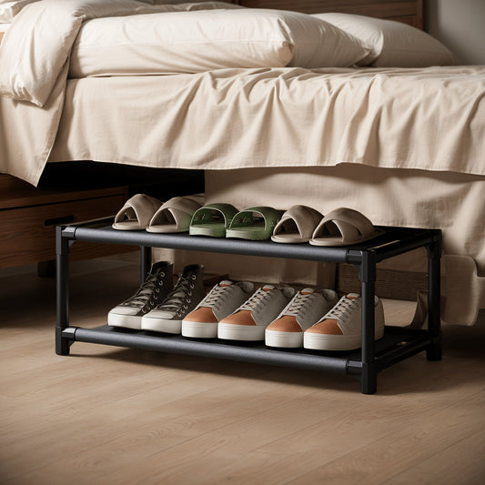 Organize Your Footwear with Ease - Modern Multi-Tier Metal Shoe Rack for Bedroom, Living Room, or Entryway. Freestanding, Space-Saving Design with Sturdy Construction and Floor Mount. Versatile Storage Solution for Shoes and Bags.