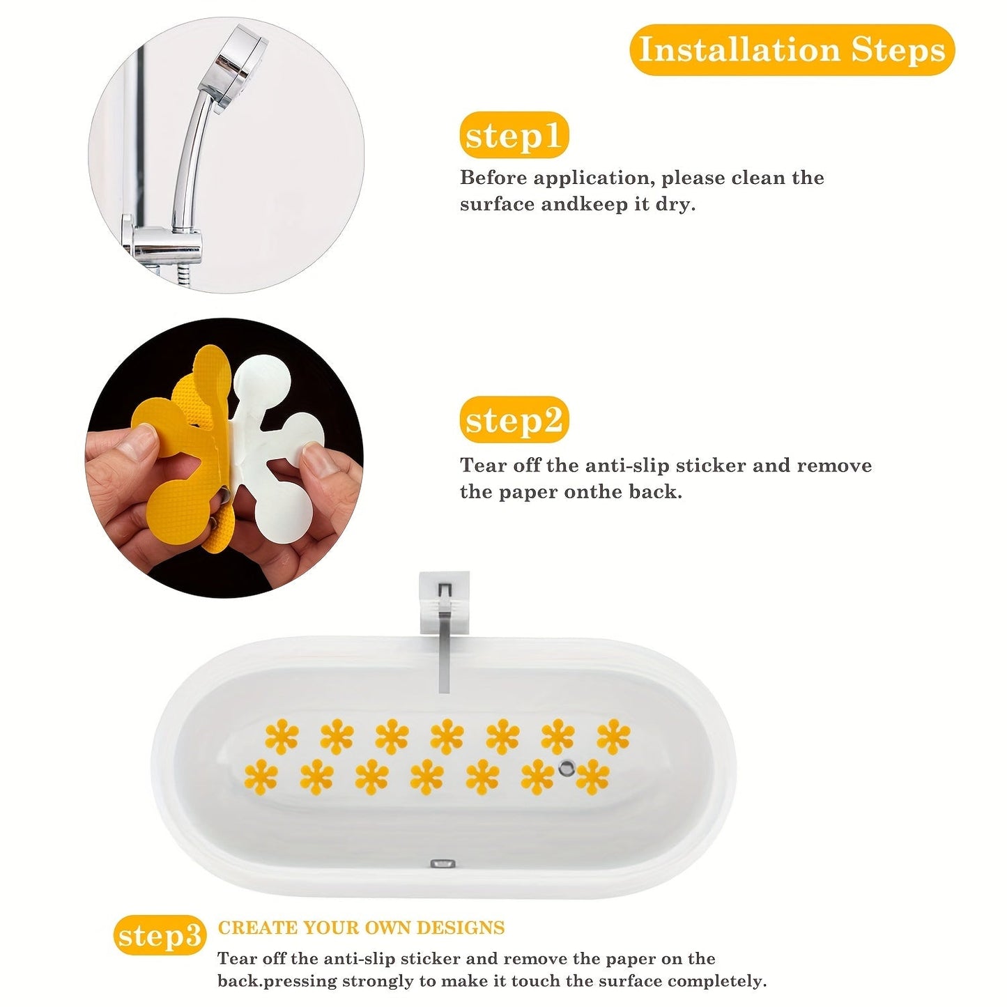 Set of 10 Yellow Snowflake Shaped Non-slip Stickers for Bathtub, Innovative Shower Tread Sticker for Safety, Adhesive Decals for Bathroom, Non-slip Strips for Safety in the Bathroom