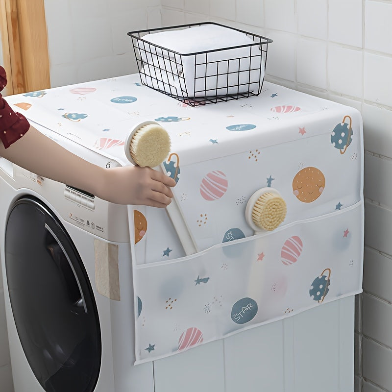 Daisy Pattern Refrigerator Cover - Waterproof & Dustproof, with Storage Pocket - Made of Food-Safe Plastic, suitable for Single & Double Door Fridges and Washing Machines - Includes Protective Cloth Box & Towels