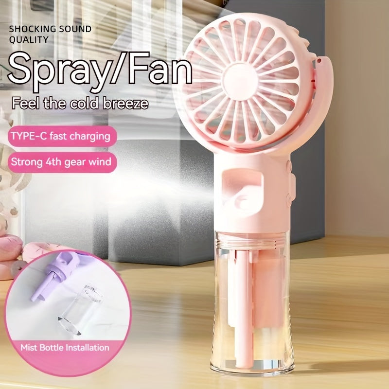 Compact, rechargeable handheld spray fan and mini facial steamer, perfect for on-the-go use during travel and outdoor adventures.