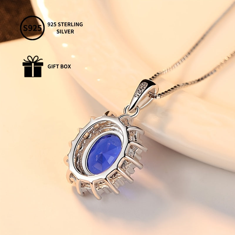 Give the gift of elegance with this stunning 925 Sterling Silver Necklace featuring a Synthetic Sapphire Pendant in a luxurious Royal Style. The Elegant Oval Halo Design makes it perfect for any occasion, whether it be a party, Christmas holiday, or