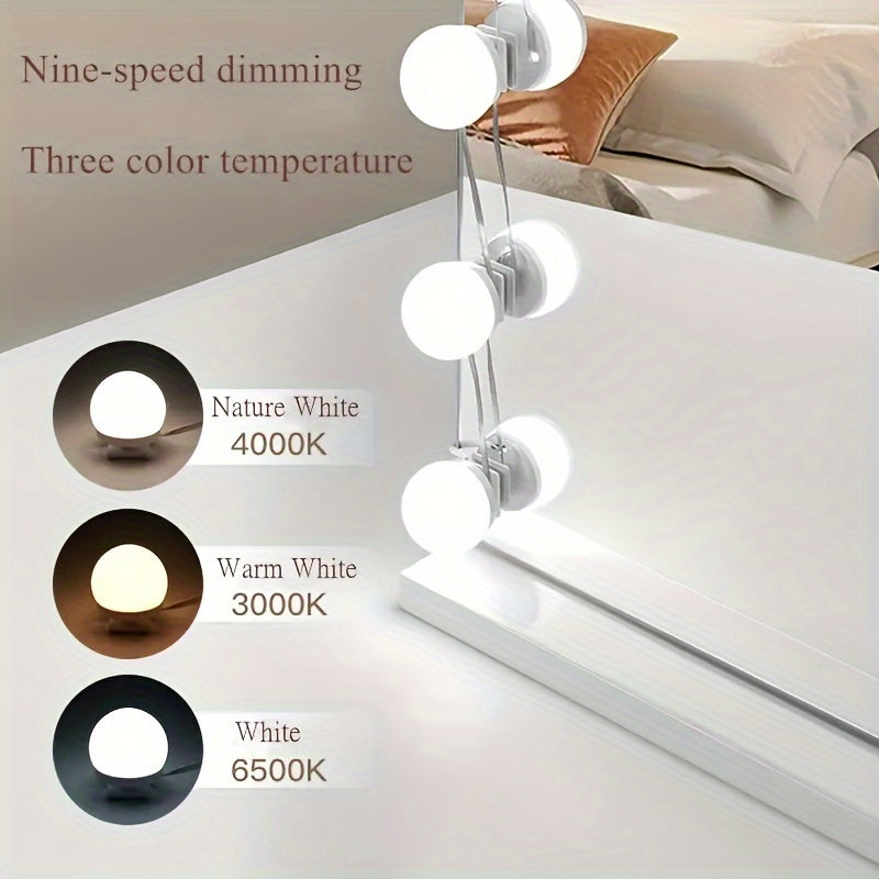 Brighten your beauty routine with 10 LED makeup mirror bulbs with USB wall lamp and dimmable rotating storage wire.