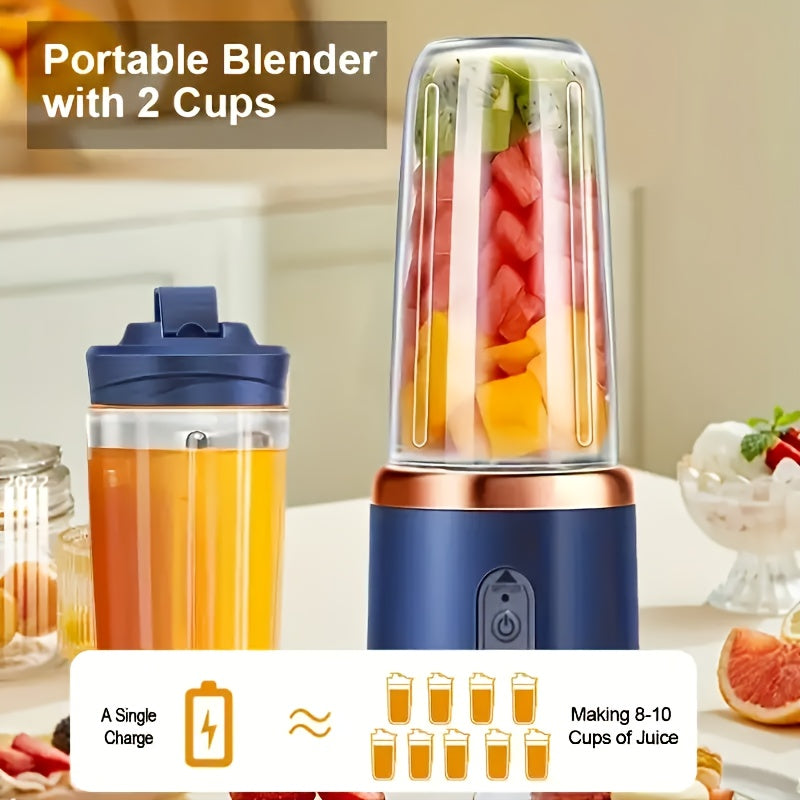 Portable Multifunctional Cordless Juicer with USB Charging, Two Cups, Sports Lid, Six Blades for Quick Juice Extraction. Enjoy Fresh and Exquisite Juice Anywhere - Perfect for Home, Kitchen, and Travel.