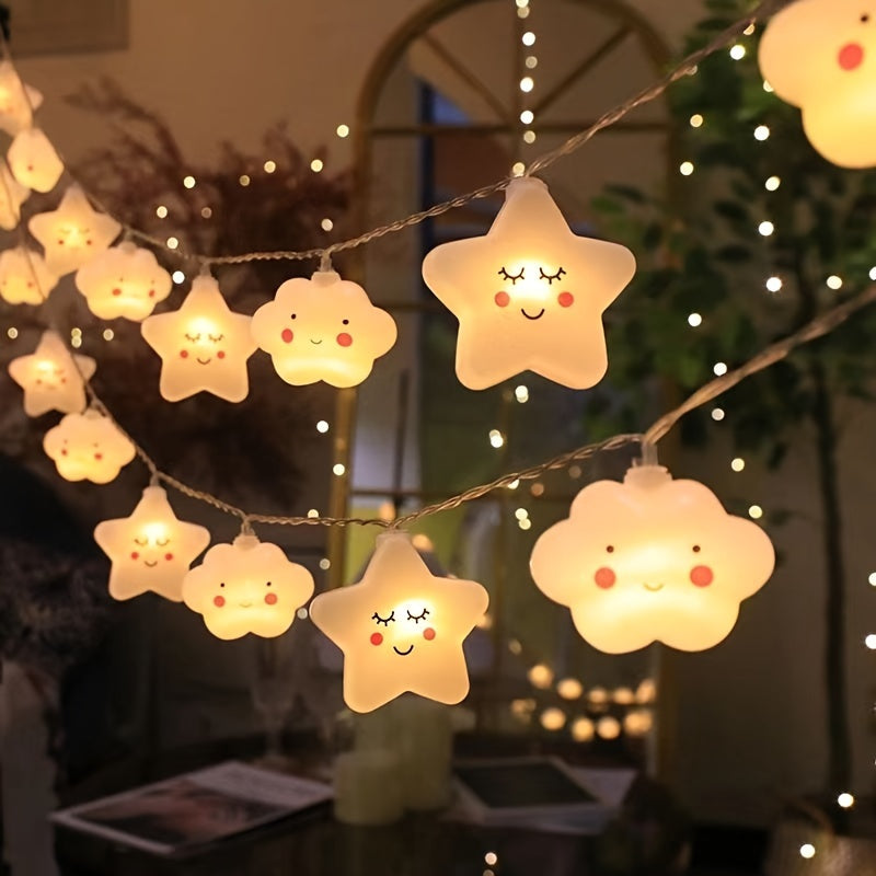 Star and cloud string lights require batteries (not included).