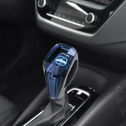 Universal LED crystal gear shift knob, non-keyed and touch-glowing, suitable for various car brands.