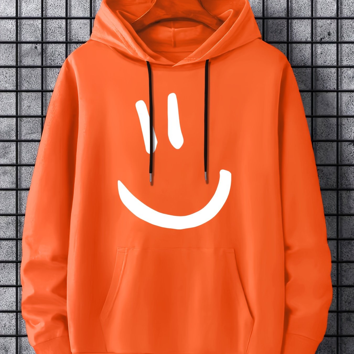 Men's cute smile face graphic print hoodie for spring/autumn, sports workout tops, plus size men's clothing.