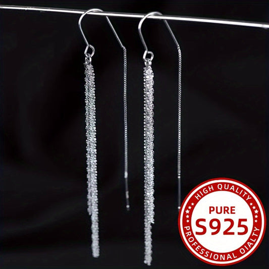 Dazzling Sterling Silver 925 Hypoallergenic Chain Design Dangle Earrings, Perfect for Wedding and Special Occasions