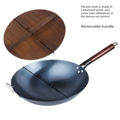 This 14.1-Inch Chinese Stir Fry Pan is made of cast iron and is uncoated, making it nonstick and easy to clean. It comes with a lid and detachable handle, perfect for use on an electric stove.