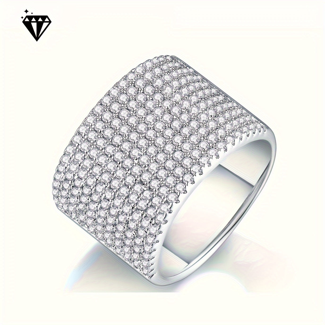 Luxurious 925 Silver Wedding Ring with Iced Out Shiny Moissanite Wide Band - Perfect Jewelry Gift for Women