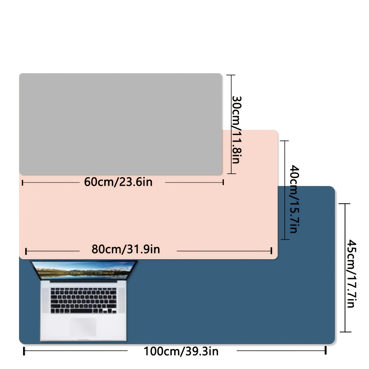 Waterproof faux leather desk mat for office use, non-slip and solid color with mouse pad & keyboard protector.