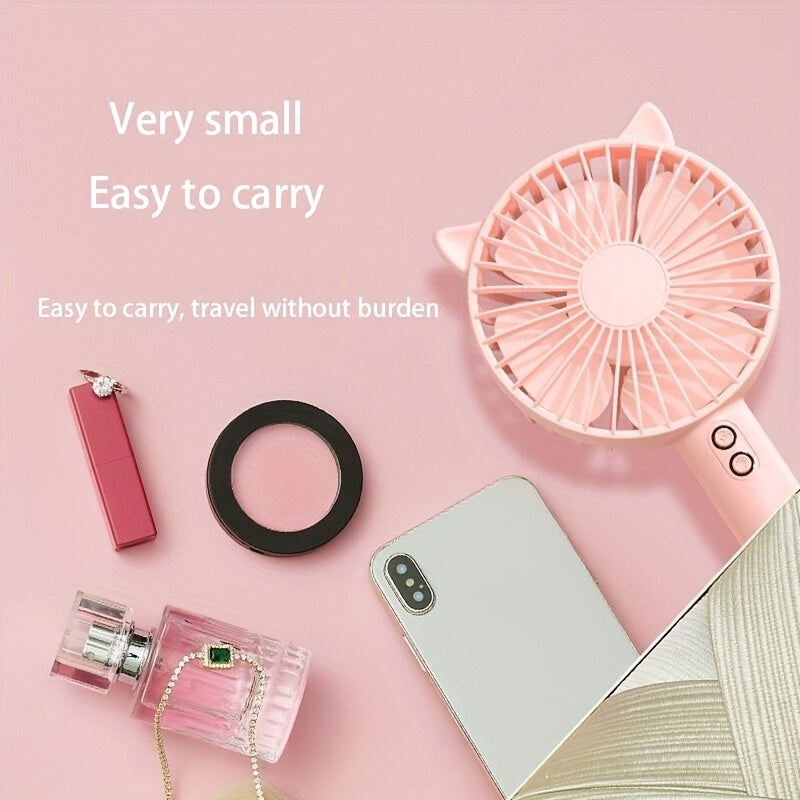 Adorable and Compact USB Handheld Fan with Bunny Ears - Ideal for Students, Dorms, and Outdoor Activities - Quiet Operation and Built-in Night Light Feature