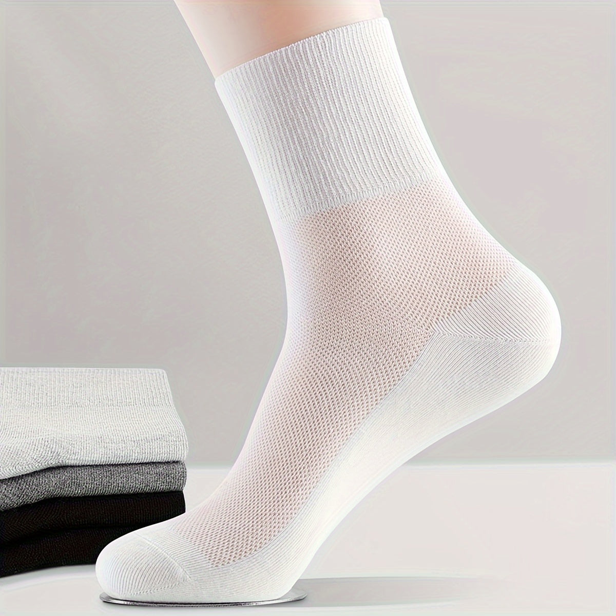 3 pairs of men's loose mesh crew socks, breathable cotton blend for summer wear