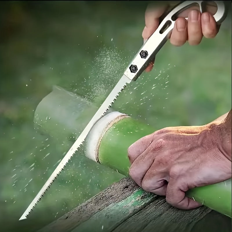 Small hand saw for gardening and logging, ideal for cutting fruit trees with fine tooth blade. Great for woodworking and cocktails.