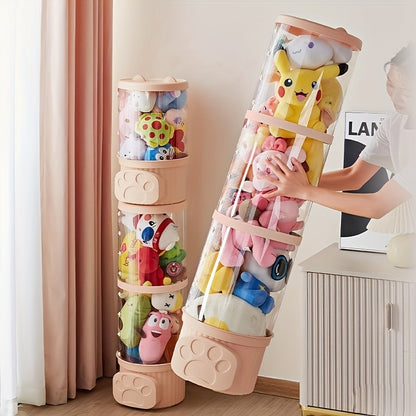 Glam style ABS animal-themed transparent doll storage rack for home and playroom decor, no electricity needed, stackable plush toy organizer.