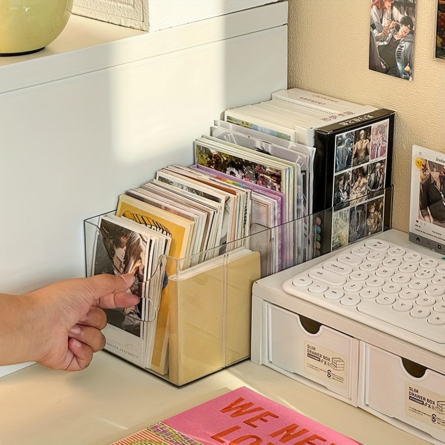 Clear acrylic CD storage organizer for DVDs and CDs, shelves in different sizes, wood-free, great for displaying albums and memorabilia in home entertainment.