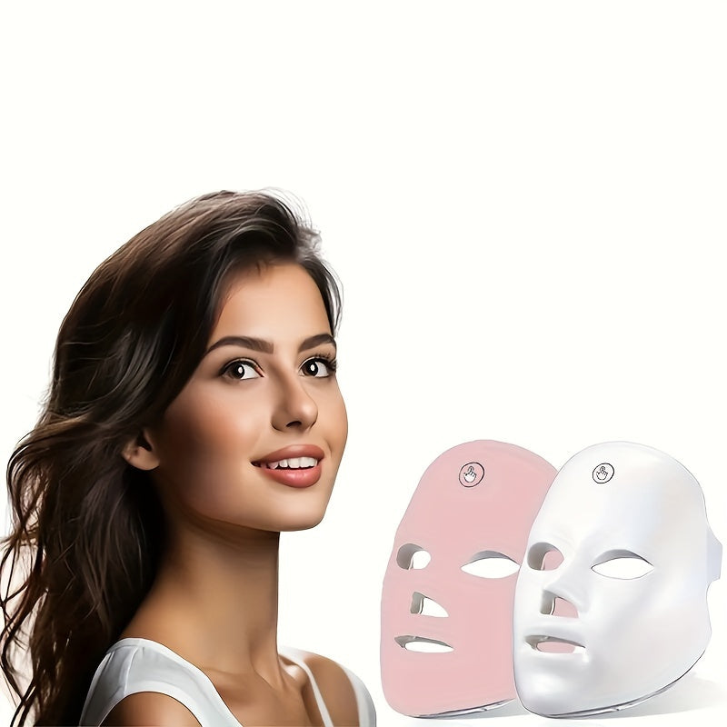 LED facial mask with 7 colors, rechargeable, touch control, unscented, 400mAh battery, USB charging, ideal for both men and women, great festive gift.